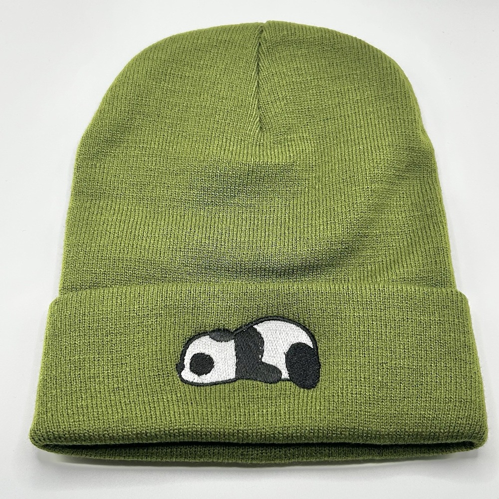 Panda Sleeping Animal Cartoon Beanie Hat Cap Knit Cuff Green Fashion Casual